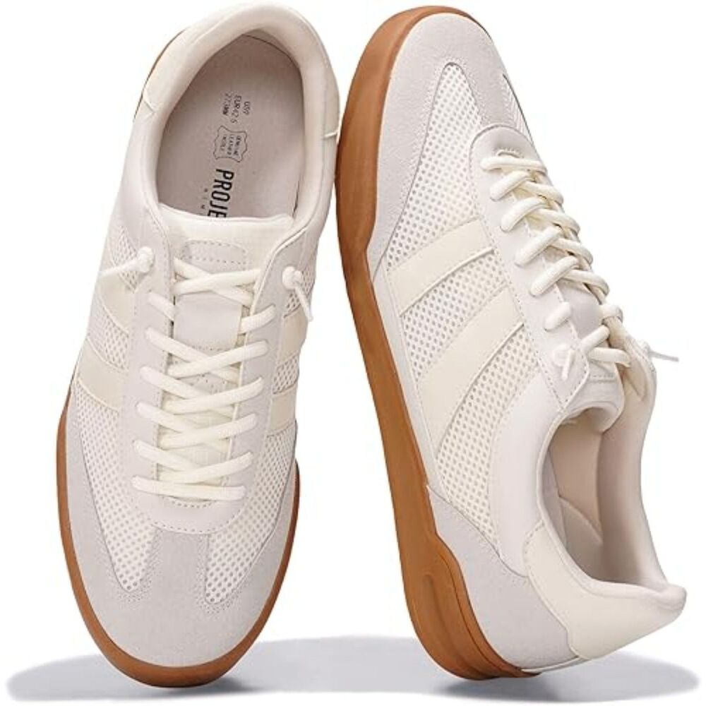 Men's White Non Slip Outsole Lace-Up Memory Foam Insole Project Cloud Sneakers